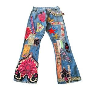Vintage 1970s Levi’s Jeans Appliqués Hippie Pants Mens Sz 34/30 Custom Made OOAK